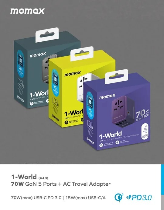 MOMAX - 【UA8A系列】1-World 70W GaN 方便式 5port 通用旅行插座(多色)【香港行貨】