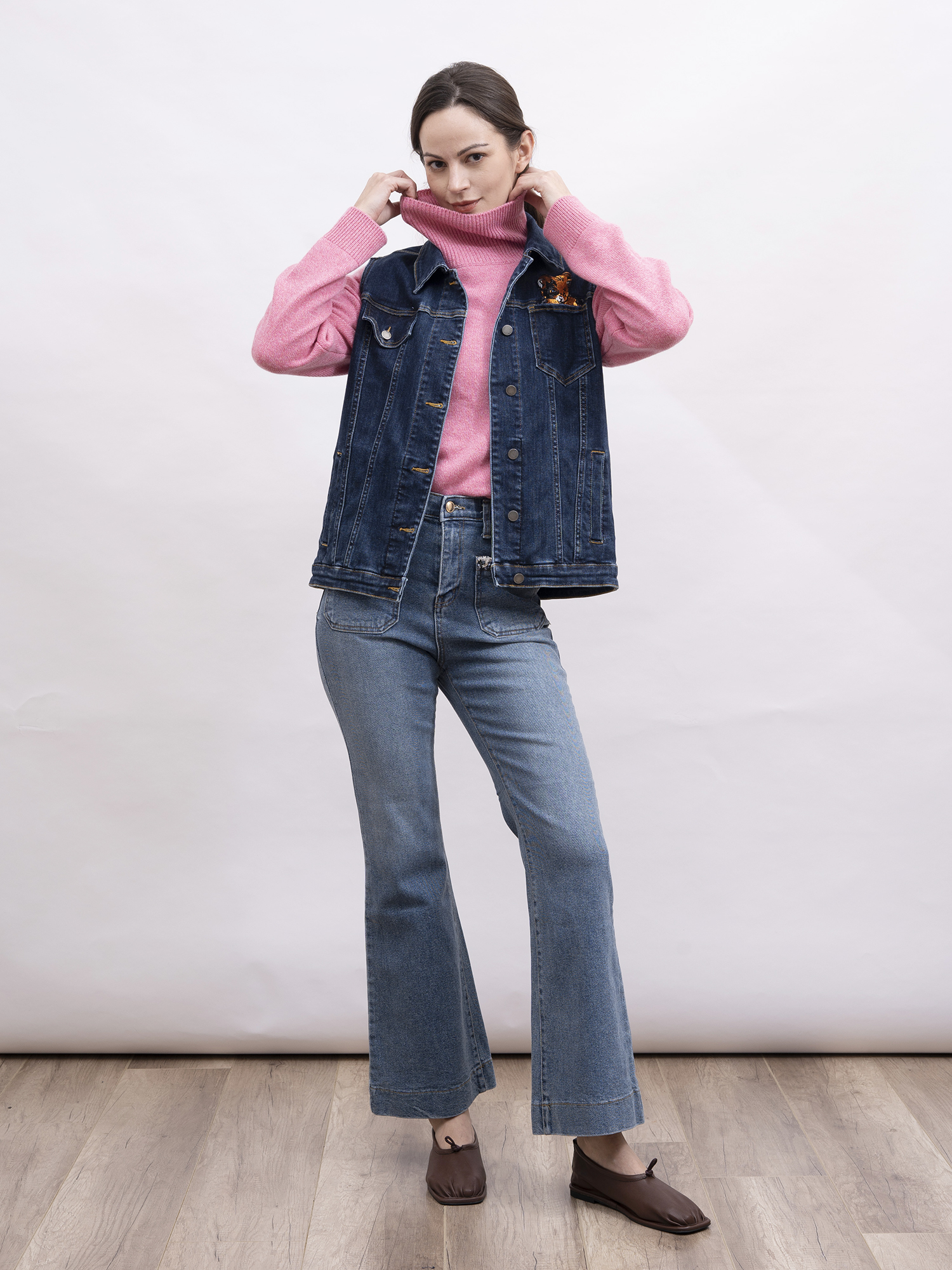 mi-tu 小貓珠片牛仔背心外套