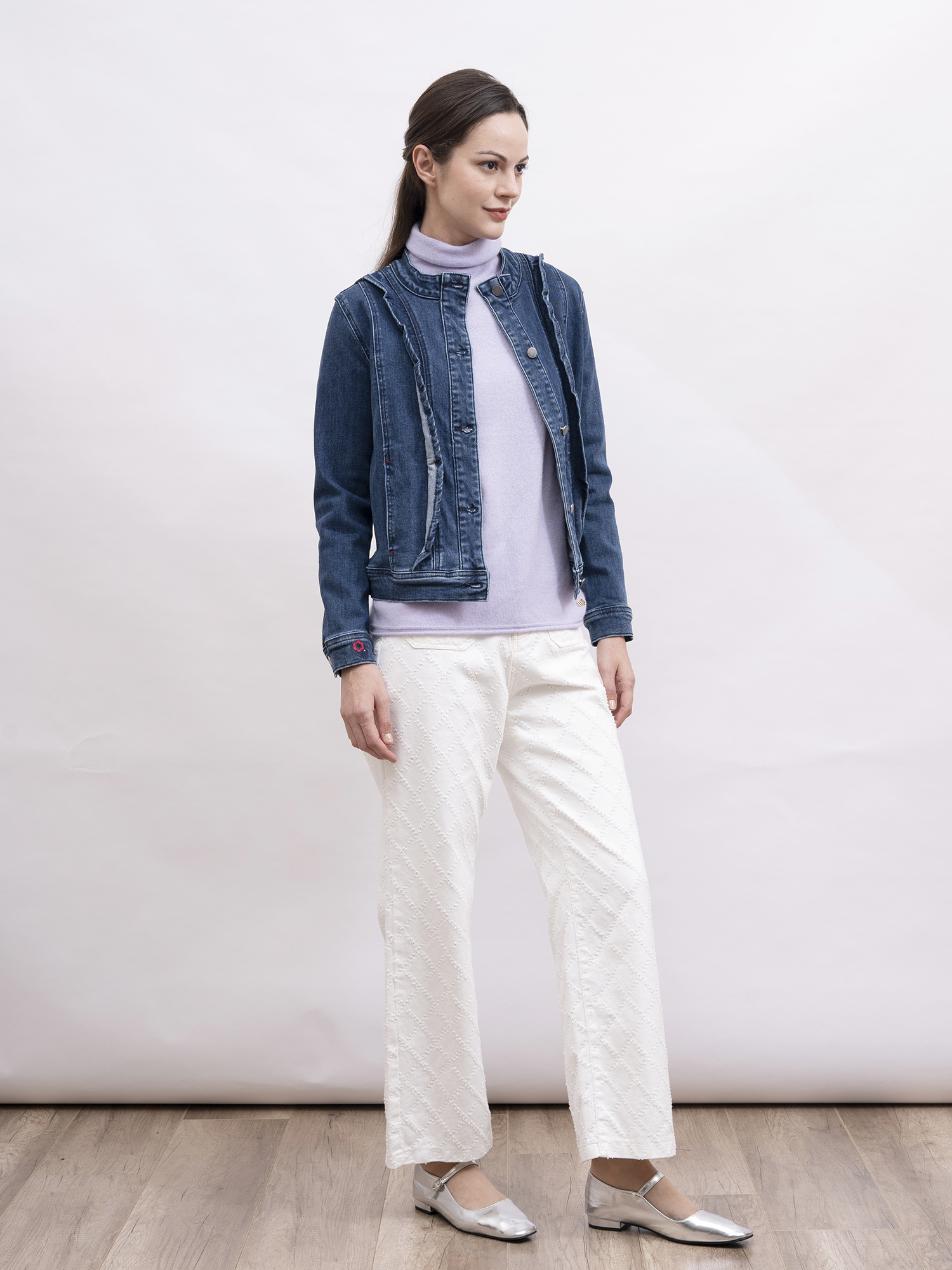 mi-tu 荷葉邊圓領牛仔外套