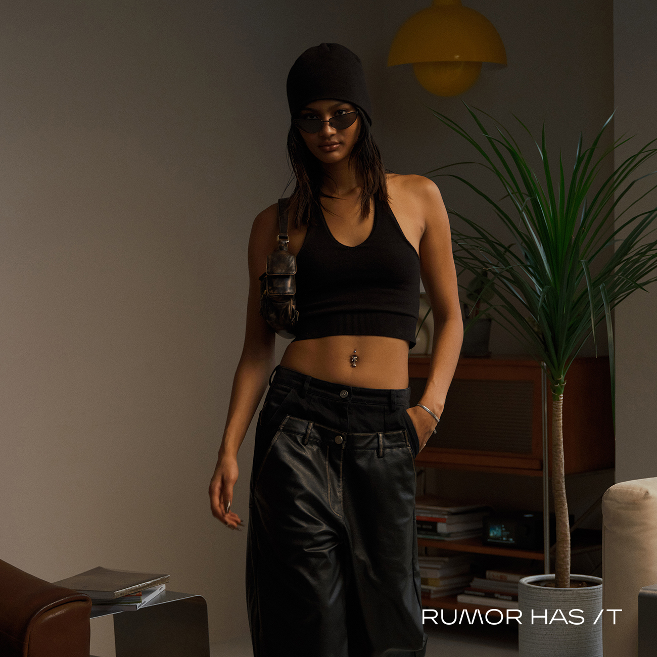 Embroidered Knit Halter Bra Top 2.0 Black