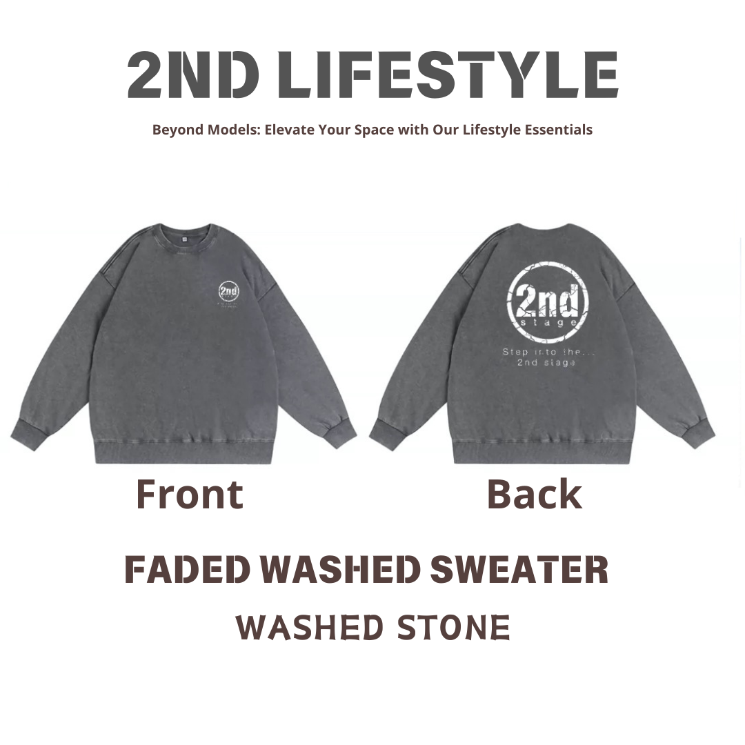 2nd Stage FADED WASHED SWEATER WASHED STONE洗水灰