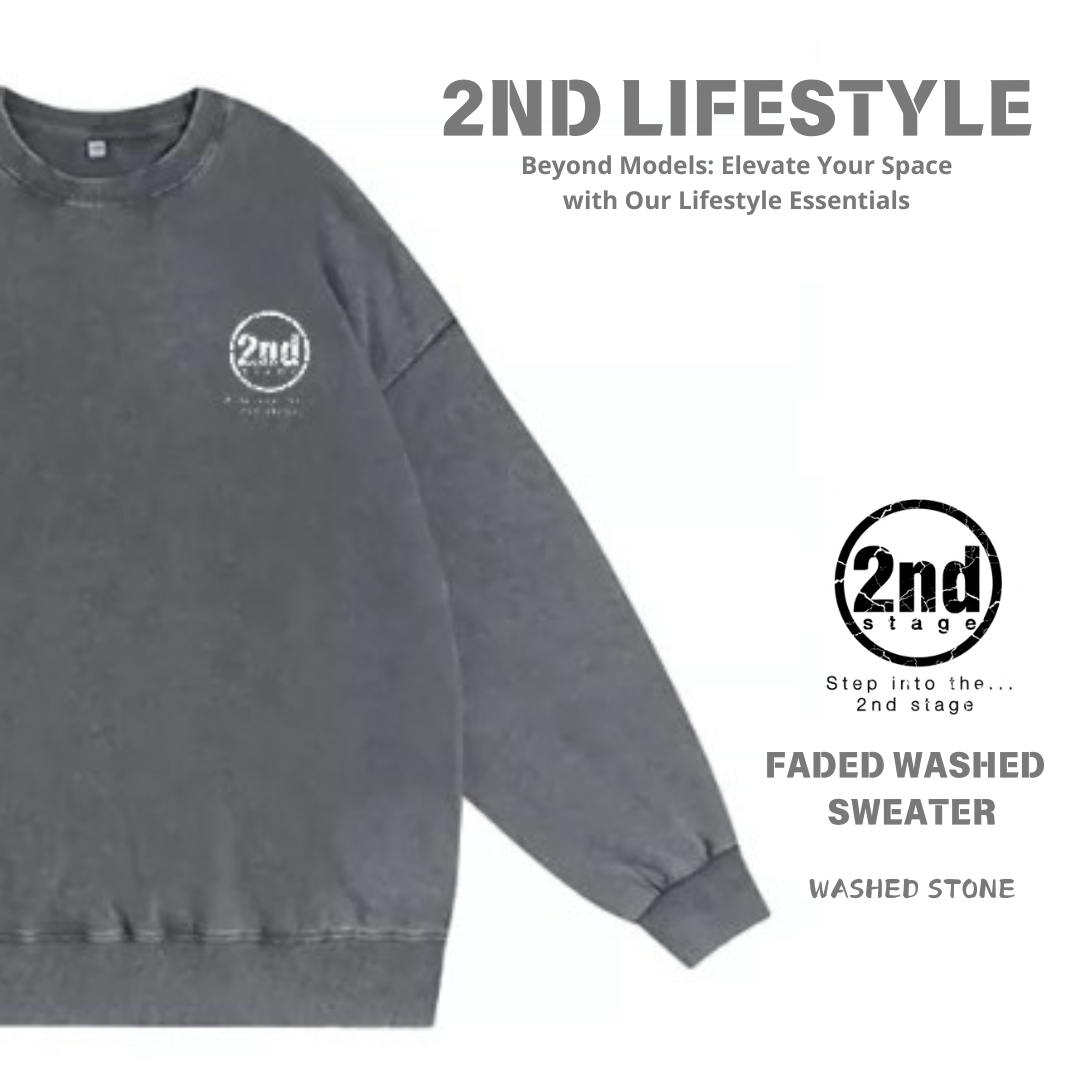 2nd Stage FADED WASHED SWEATER WASHED STONE洗水灰