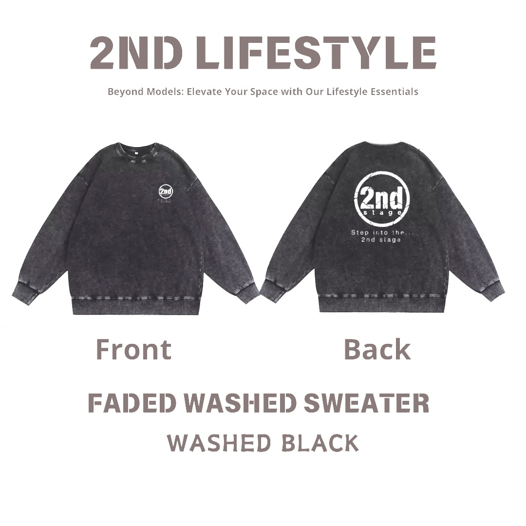 2nd Stage FADED WASHED SWEATER WASHED BLACK