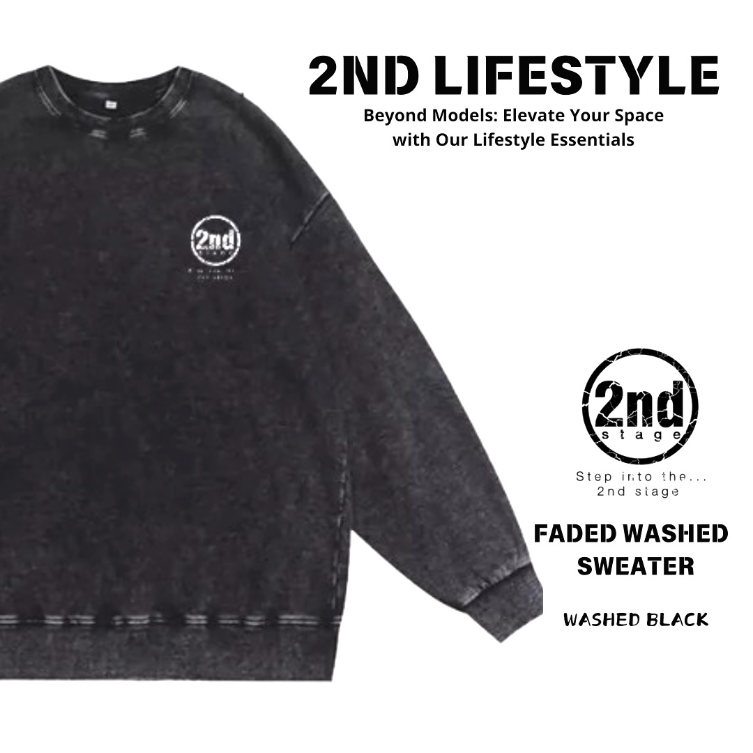 2nd Stage FADED WASHED SWEATER WASHED BLACK