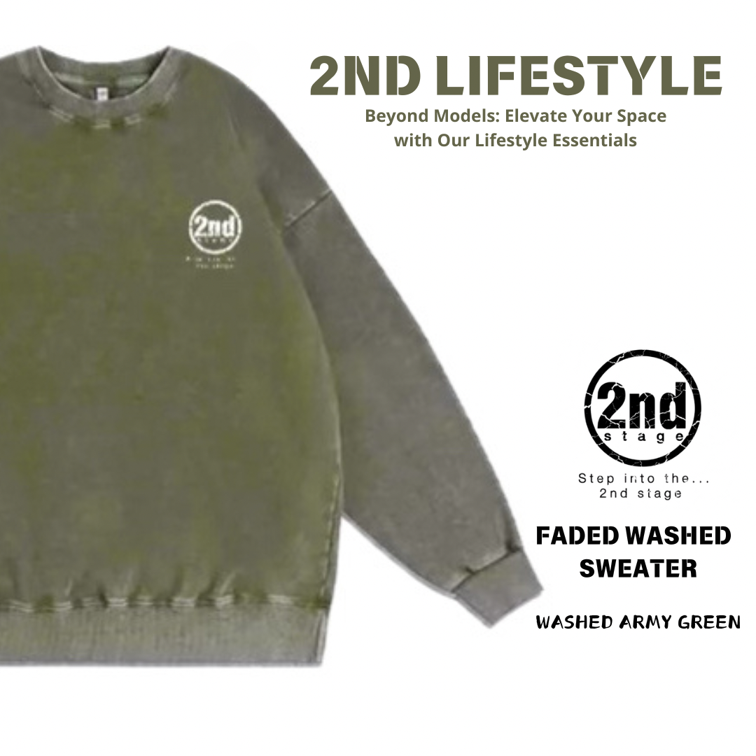 2nd Stage FADED WASHED SWEATER WASHED ARMY GREEN 洗水軍綠