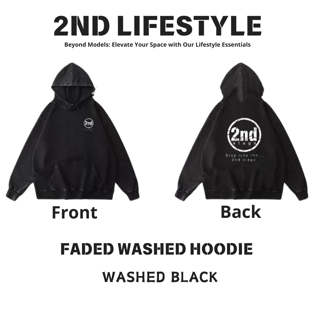 2nd Stage FADED WASHED HOODIE WASHED BLACK 洗水黑