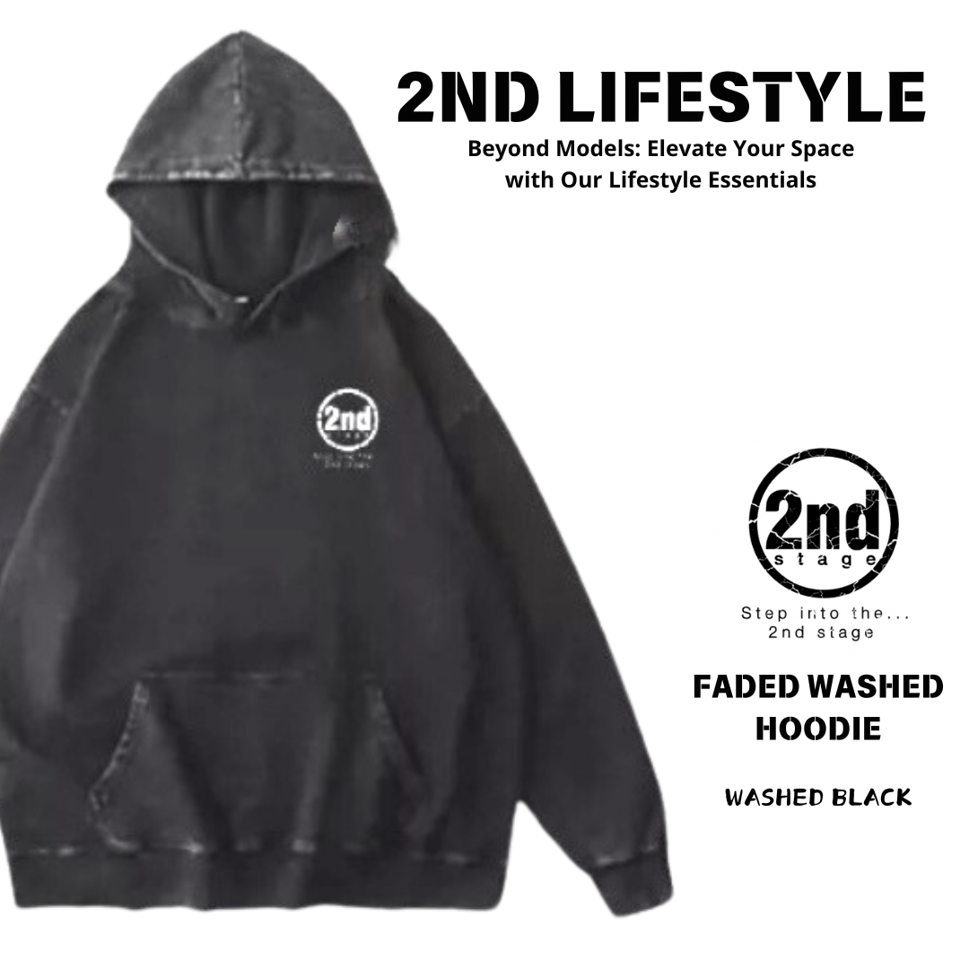 2nd Stage FADED WASHED HOODIE WASHED BLACK 洗水黑