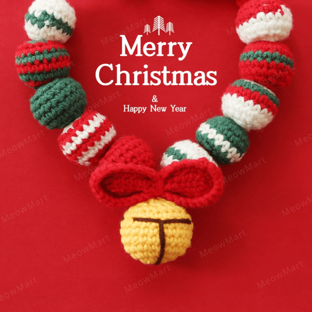 【現貨8折】聖誕珠珠鈴鐺針織頸圈 (貓狗適用)