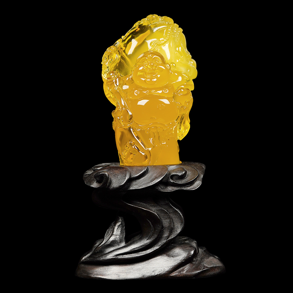☆☆ 遺品整理品☆☆ 琥珀 蜜蜡 アンティーク品 弥勒仏 レトロ948g箱がある 蜜蠟琥珀蒐藏級金包蜜招財彌勒大肚佛187.7g 蜜蠟琥珀擺件｜黑檀木座