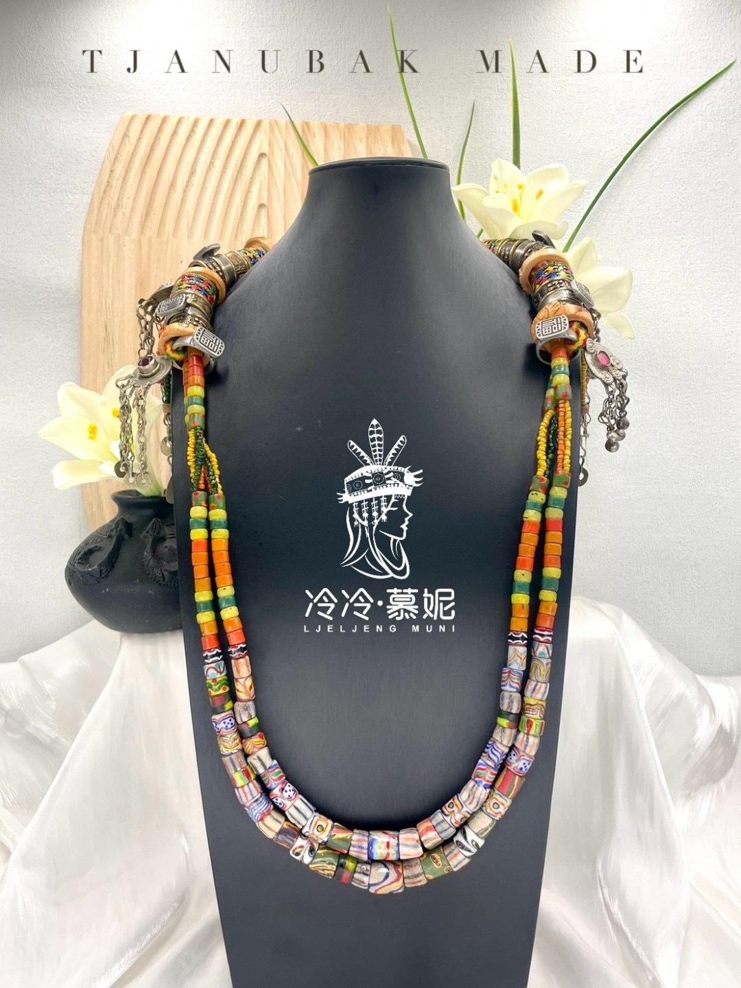 W-No.54傳統花珠兩條式戒指串長鍊80cm