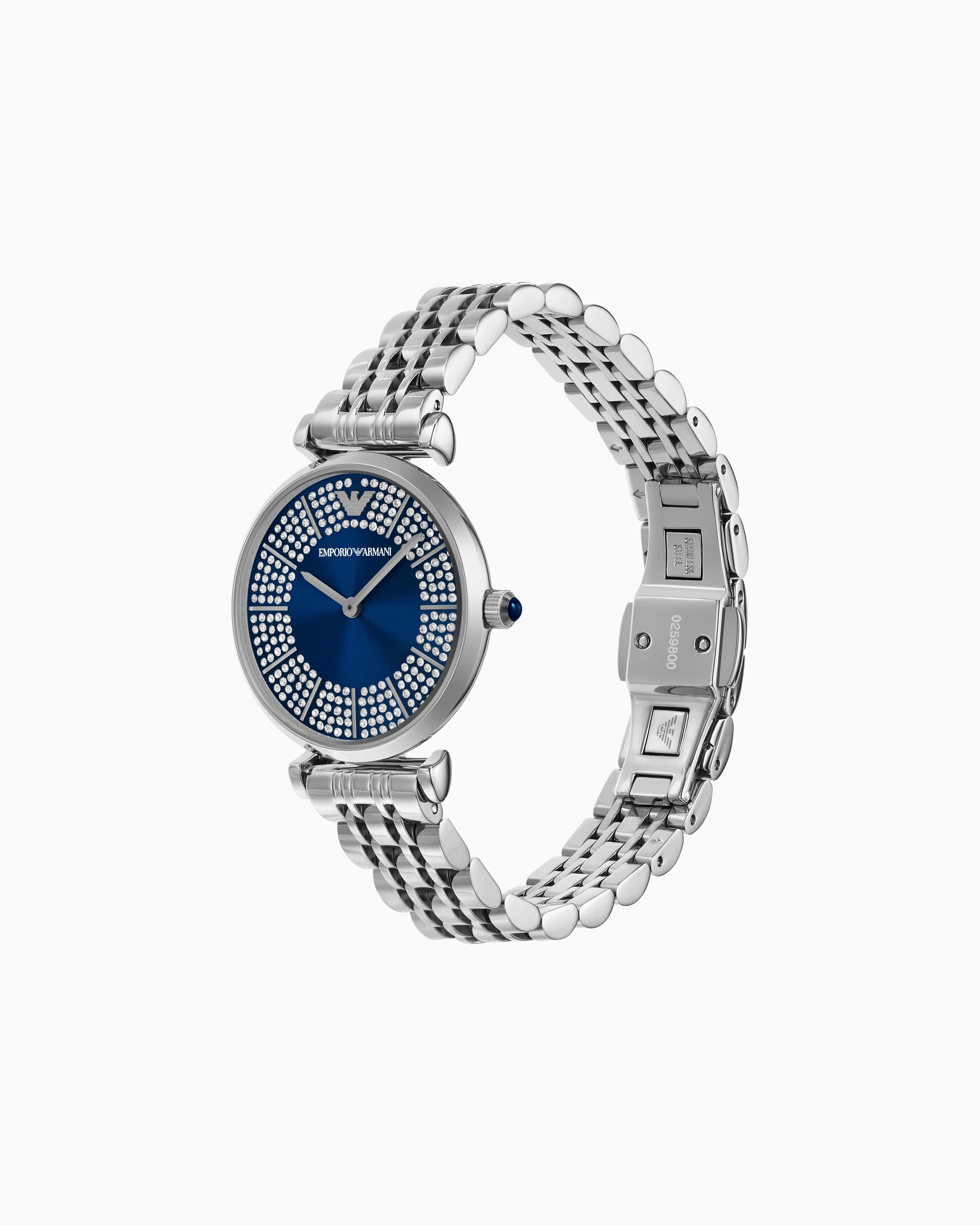 萬年鐘錶 - ARMANI   Gianni T-bar  寶藍光澤滿天星女錶  AR11627 錶徑32MM