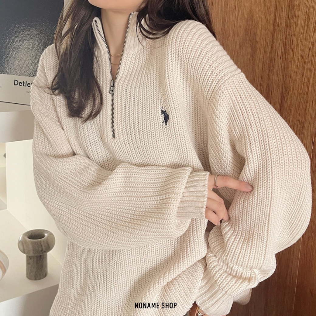 U.S. POLO ASSN 刺繡 LOGO 半開襟 針織 長袖 八色 (女款)