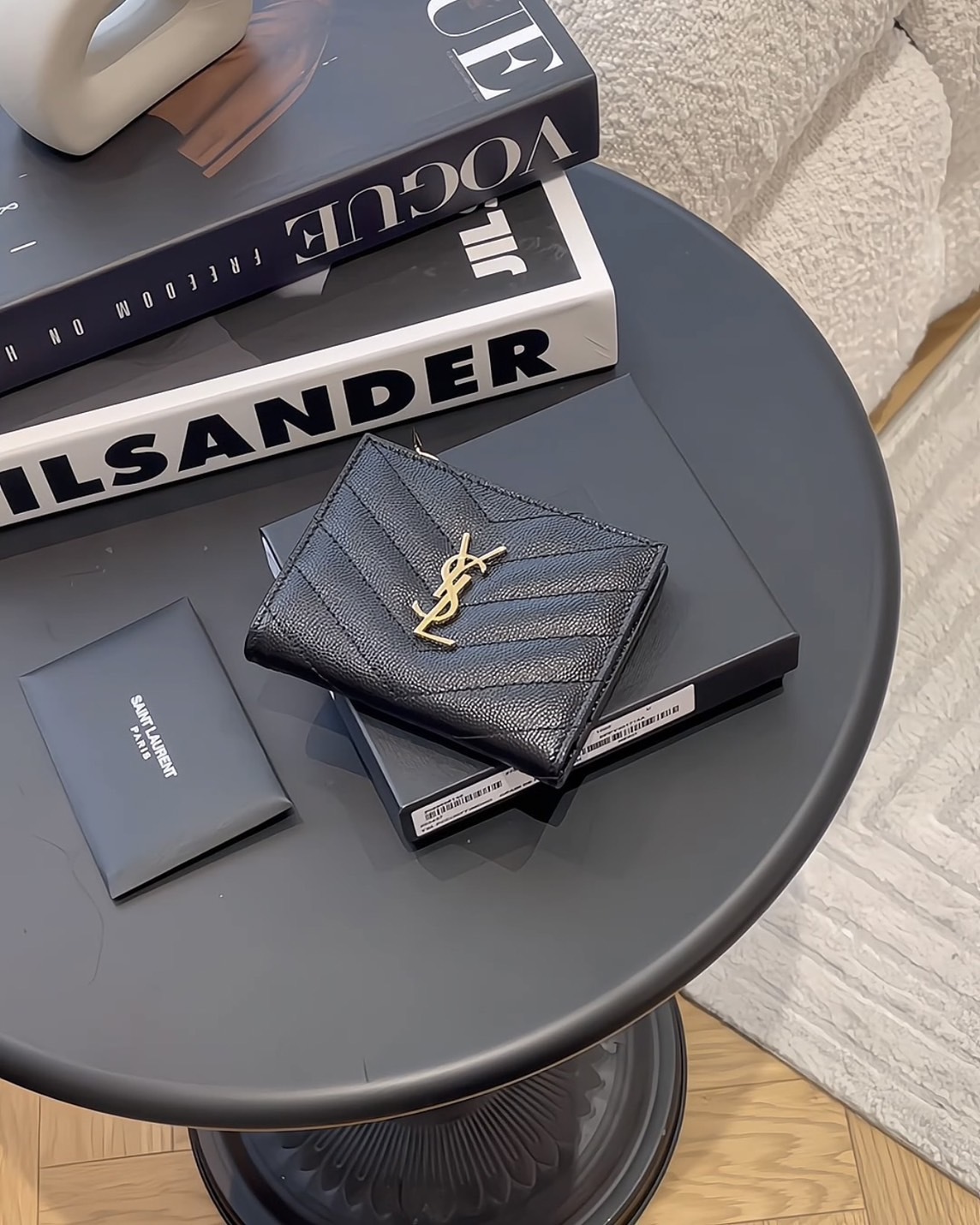 YSL｜一字拉鍊對開短夾 黑金