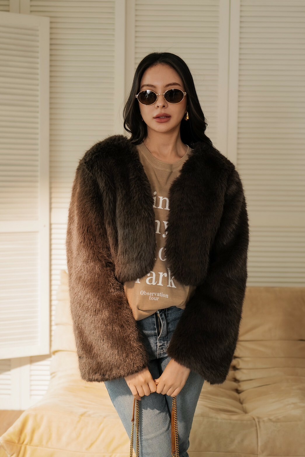 短版貴婦毛毛外套_AMISSA（深咖）