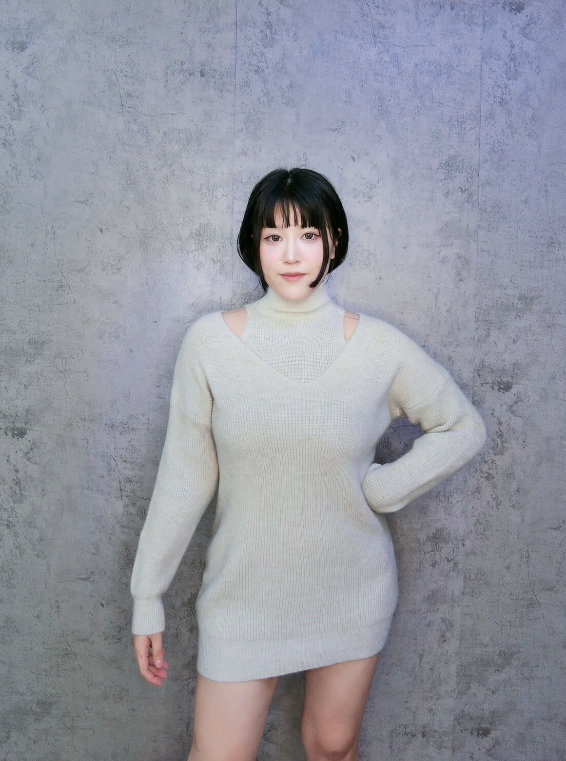 針織高領背心+V領上衣兩件組