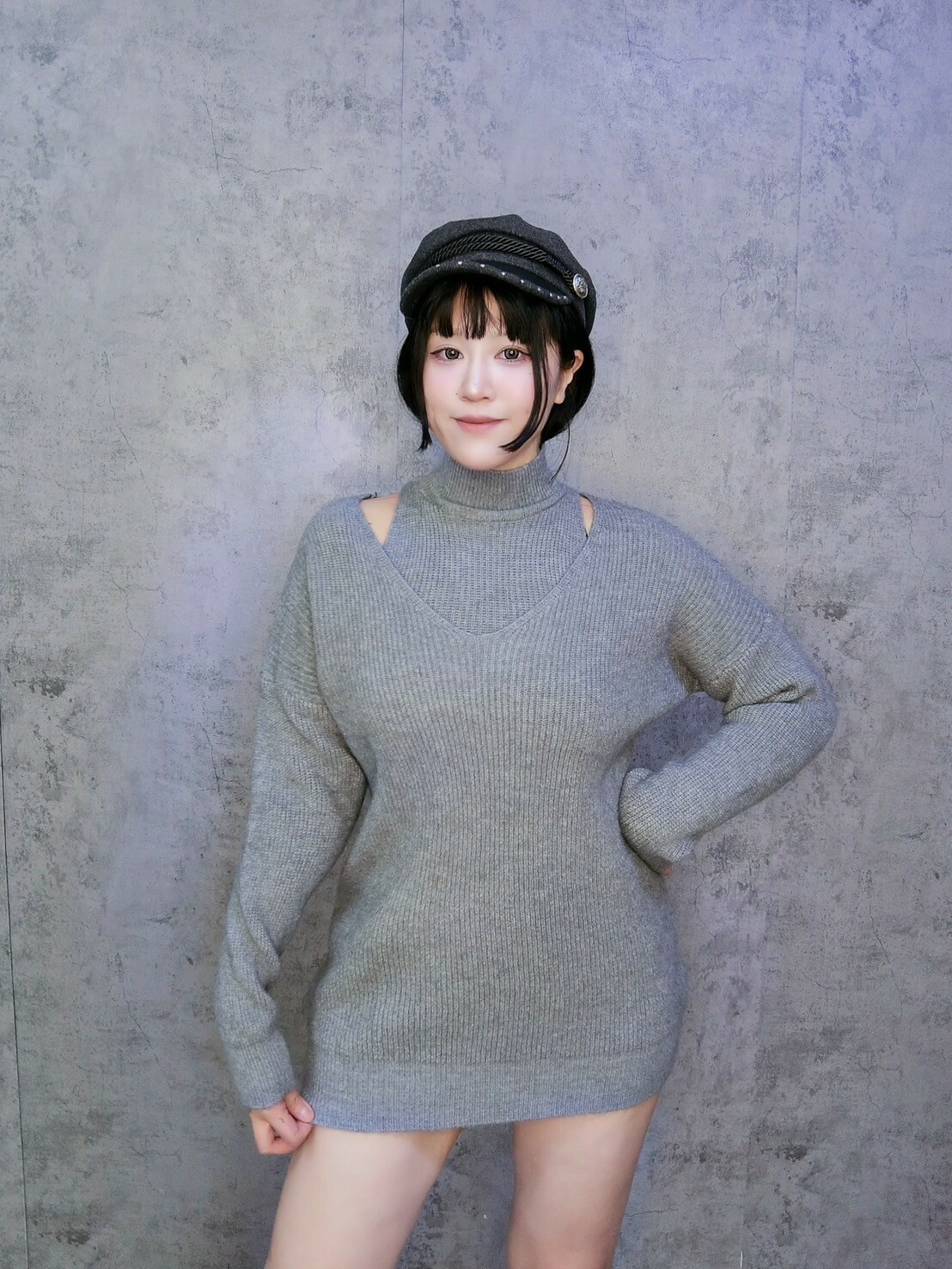 針織高領背心+V領上衣兩件組