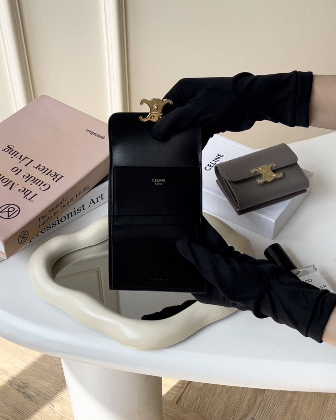 CELINE｜凱旋門二合一短夾 黑色/大象灰