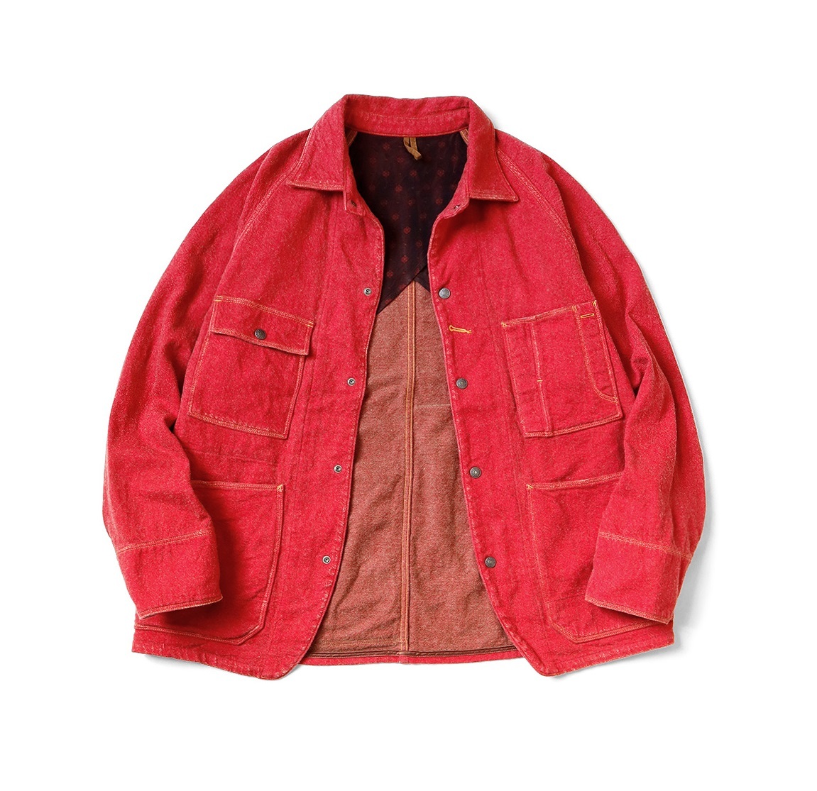 KAPITAL 2024 A/W TWILL AGED WOOL CACTUS COVERALL JACKET - RED PRE ORDER ITEM (預訂中)