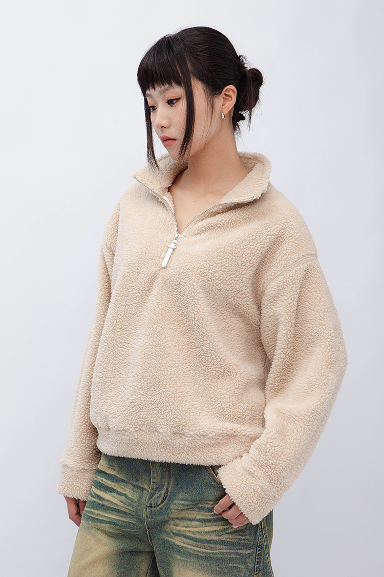 羊羔毛小高領寬鬆上衣