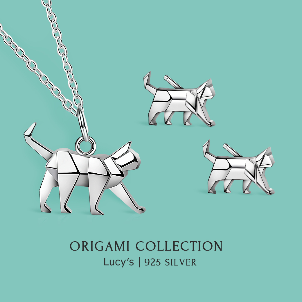 純銀摺紙系列｜散步貓 耳環/項鍊 (107048/107049)