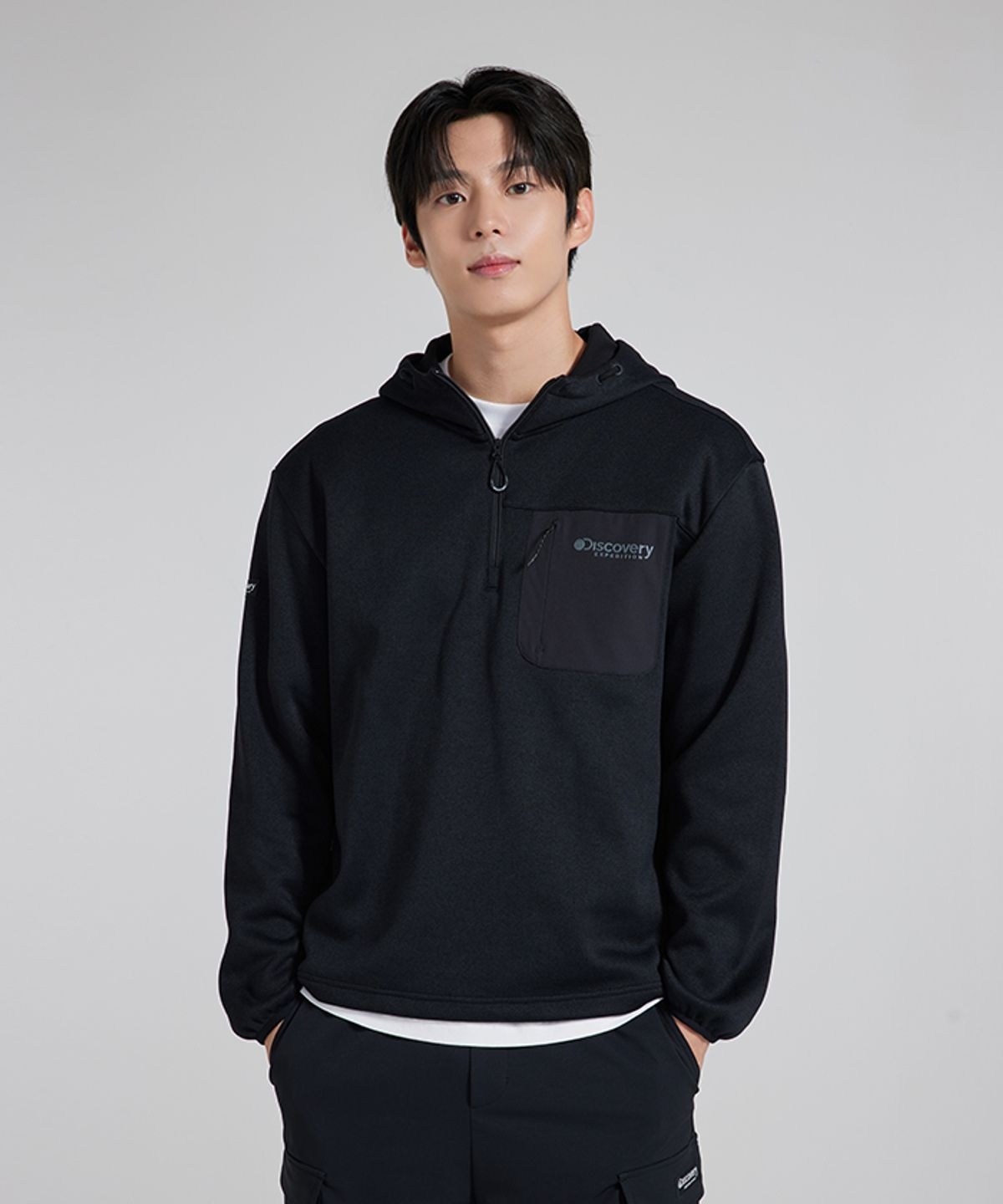 【代購】Discovery 探索 男 針織 半拉鍊 拚街口袋 帽T 長袖 DMHD77046