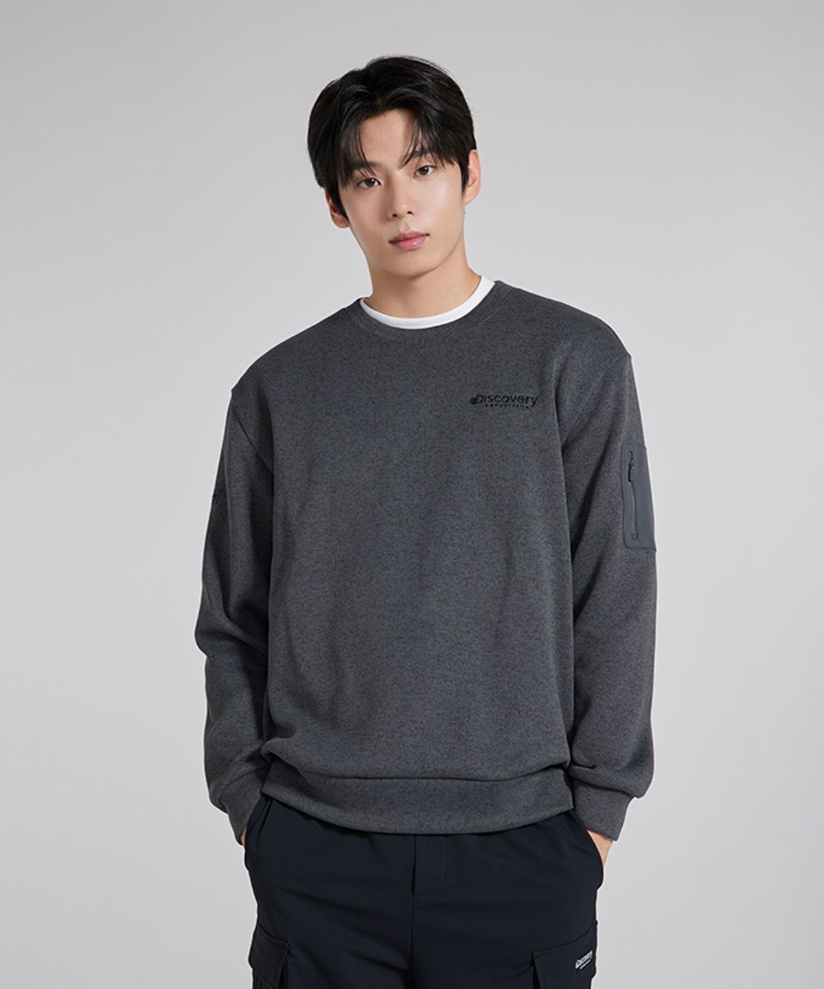【代購】Discovery 探索 男 Knit-like 臂口袋 拼接 長袖 衛衣 DMMT7A046