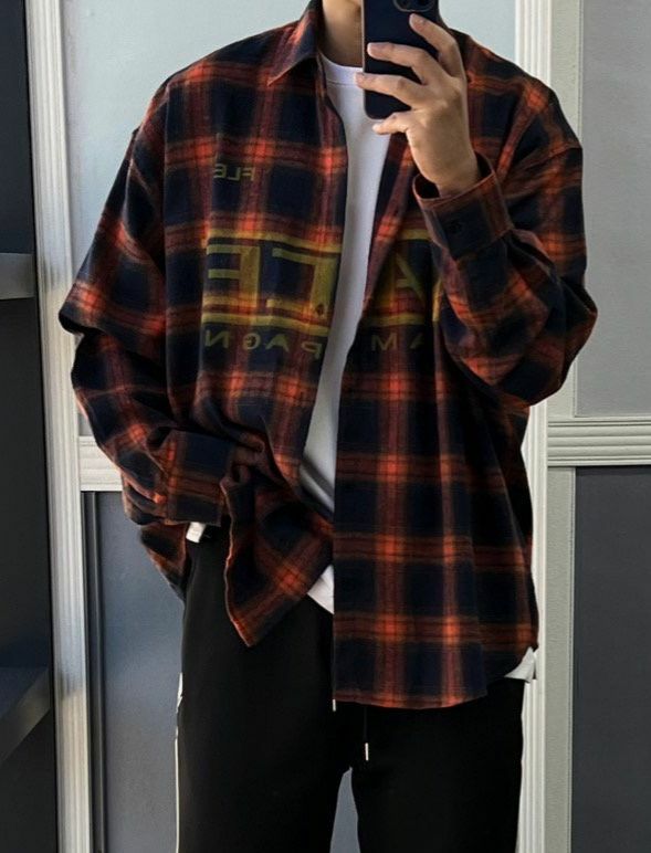 英文字格仔長袖恤衫 PULSE-108S