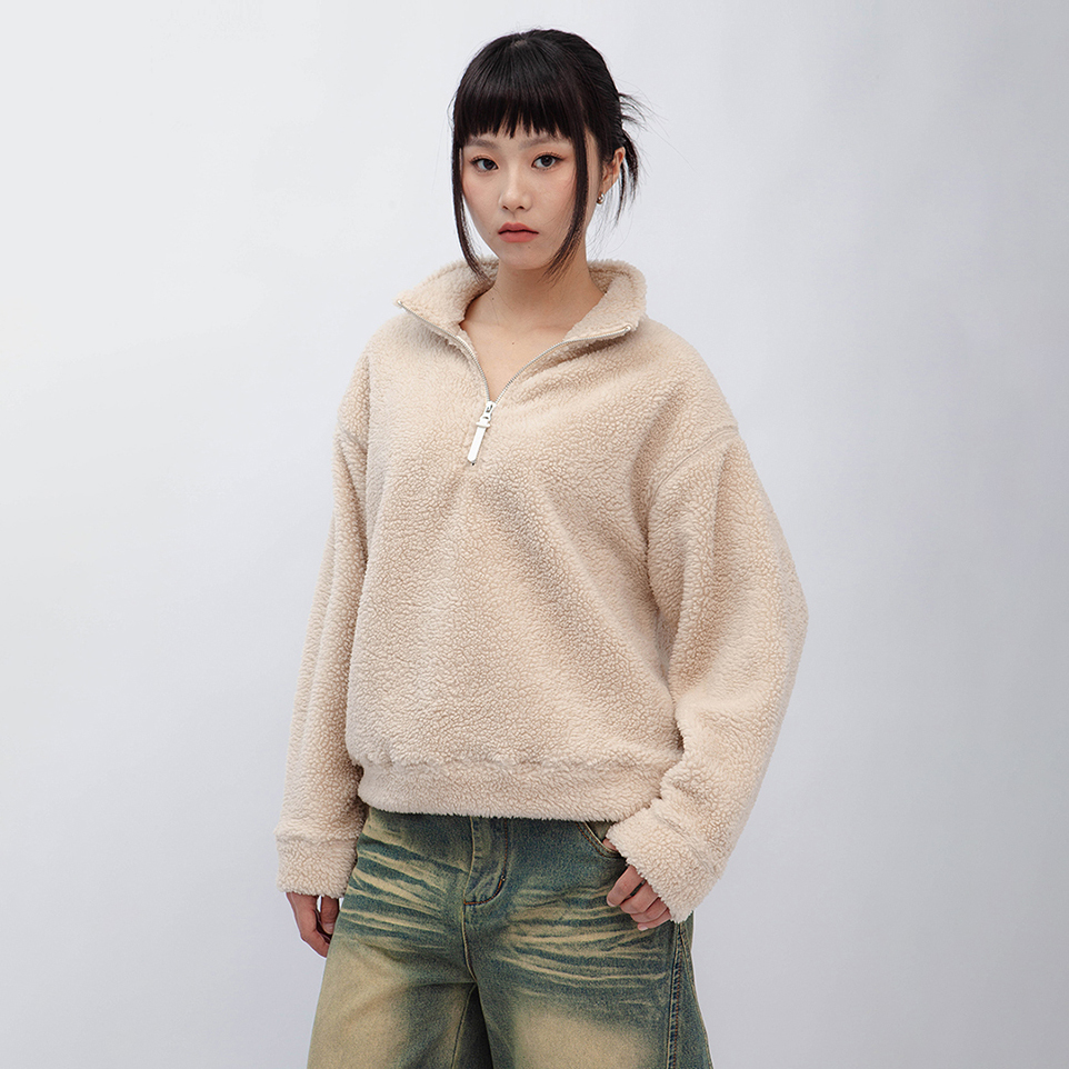 羊羔毛小高領寬鬆上衣