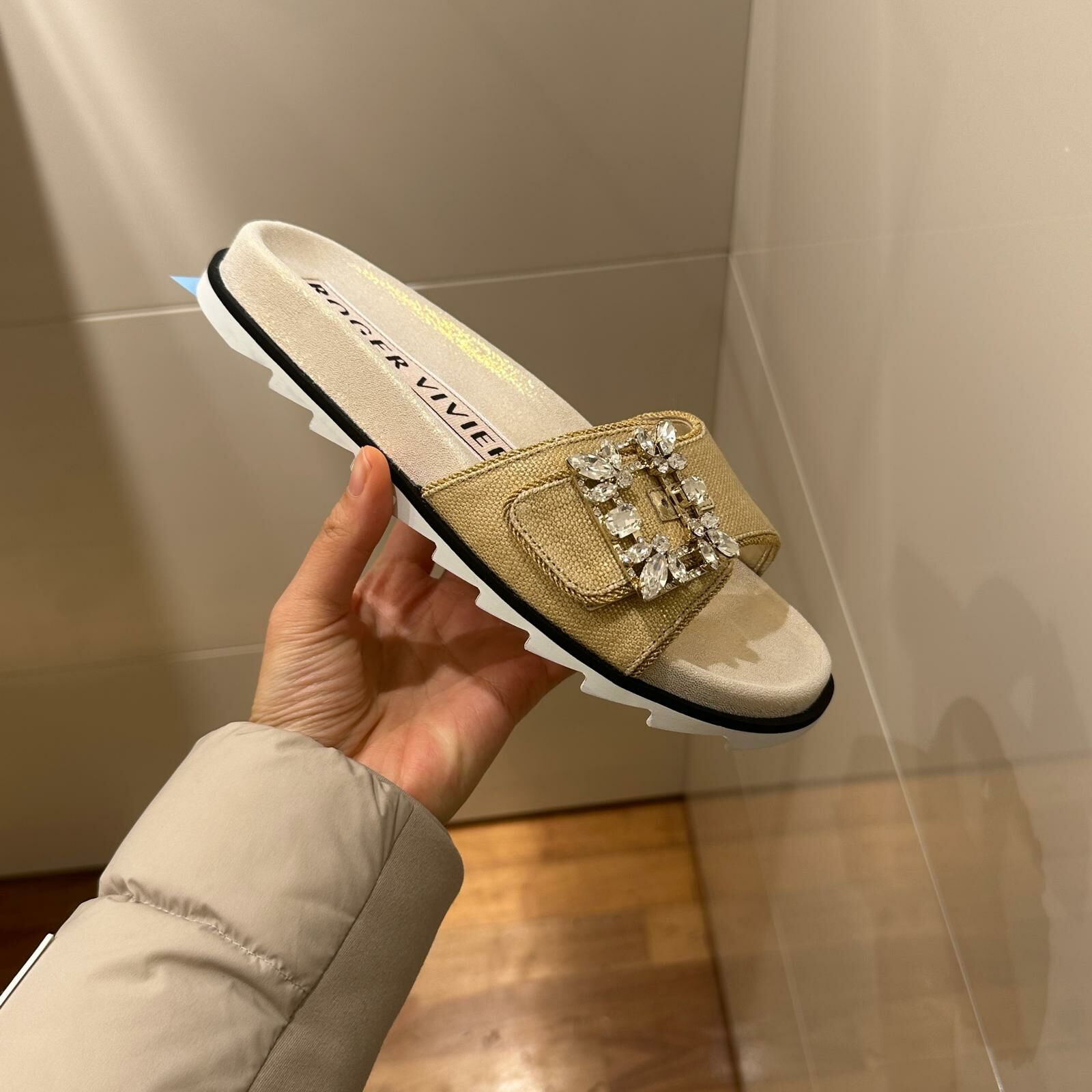 Roger Vivier RV mini broche sandals gold