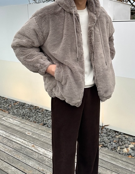 毛絨水貂皮雙拉鍊連帽外套