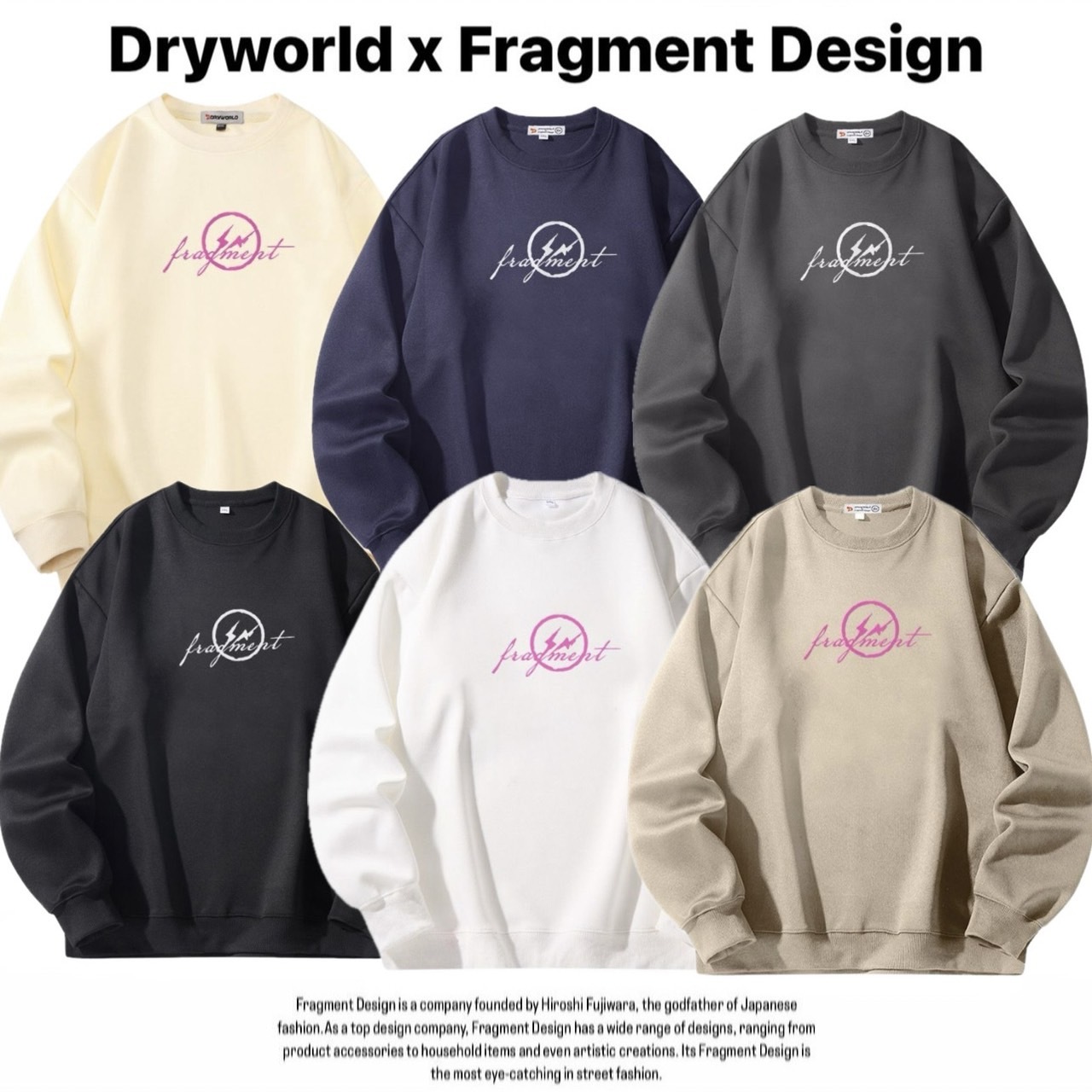 聯名 Dryworld X Fragment Design 胸口草寫小閃電 藤原浩 長袖上衣 衛衣 大學T FD-ZDAG1235T3039