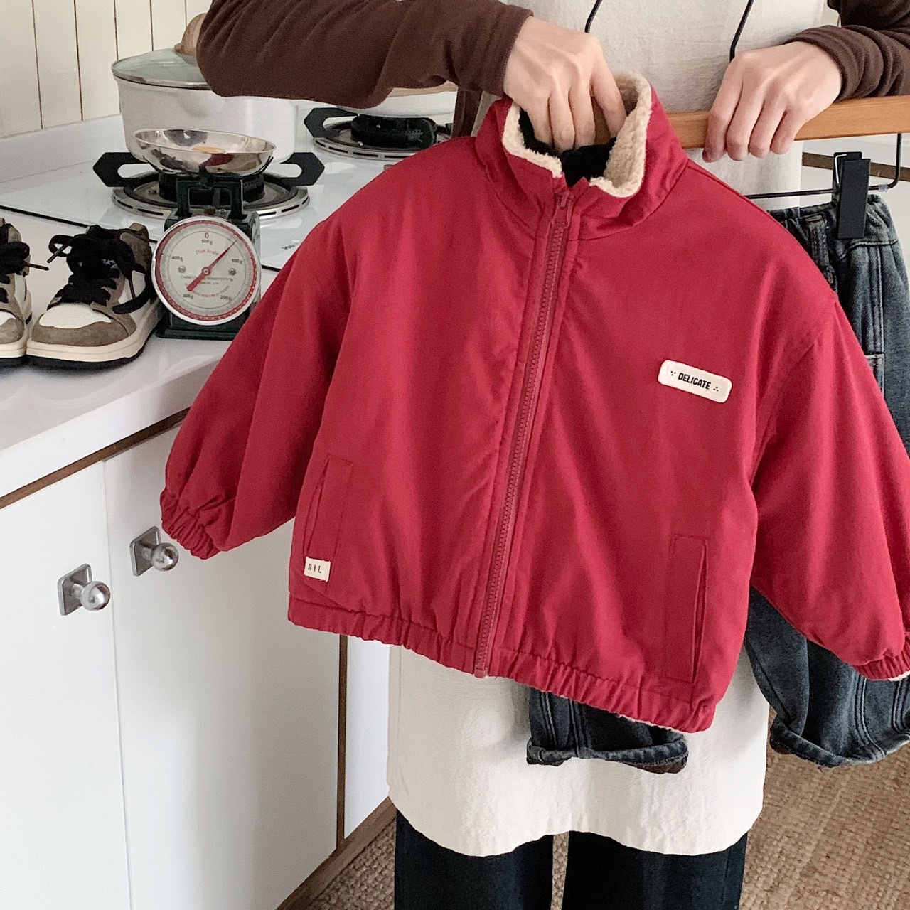 紅色加厚加絨夾克外套