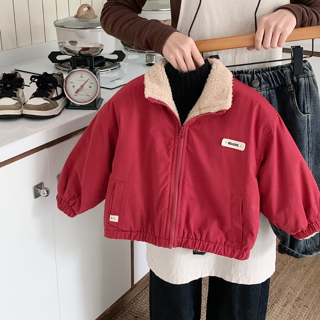紅色加厚加絨夾克外套