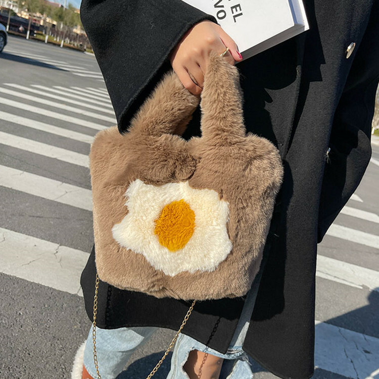Sunny Egg Furry Tote Bag