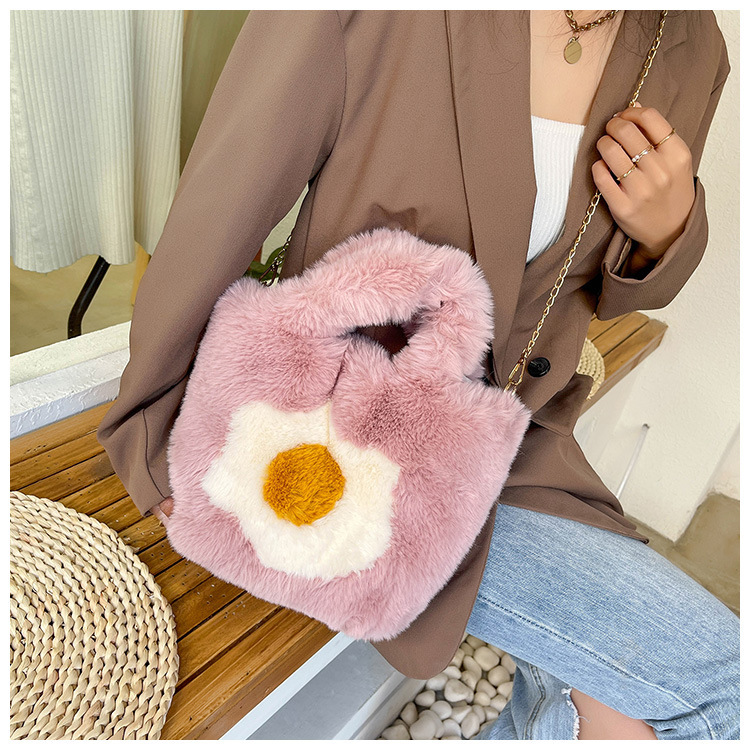 Sunny Egg Furry Tote Bag