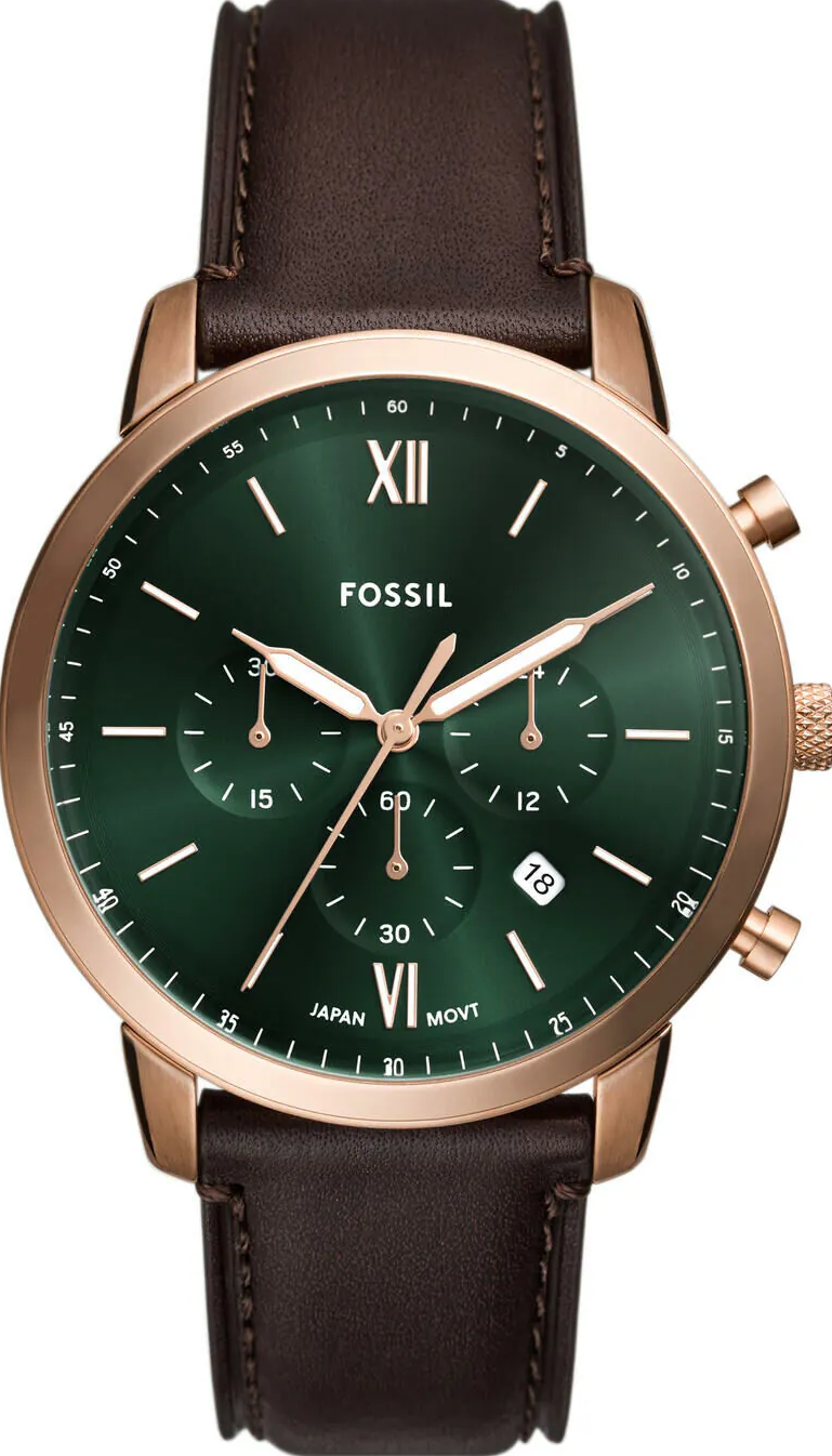萬年鐘錶 - Fossil  Neutra  綠色面盤三眼計時皮革男錶  FS6073  錶徑44MM