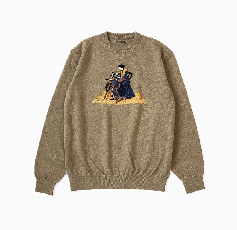 RE-STOCK: KAPITAL 12G WOOL CREW NECK SWEATER ( LADY BLUE QULTING) - PRE ORDER ITEM (預訂中)
