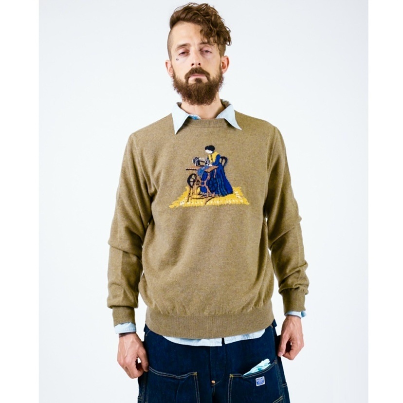 RE-STOCK: KAPITAL 12G WOOL CREW NECK SWEATER ( LADY BLUE QULTING) - PRE ORDER ITEM (預訂中)