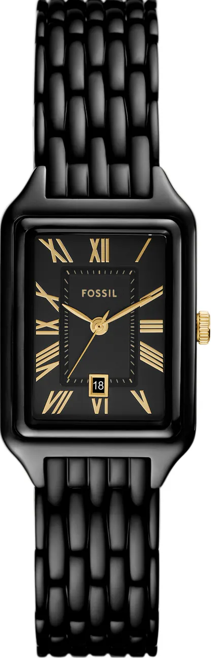 萬年鐘錶 - Fossil   Raquel   復古女伶方形羅馬數字黑色不鏽鋼女錶 ES5385 錶徑23MM