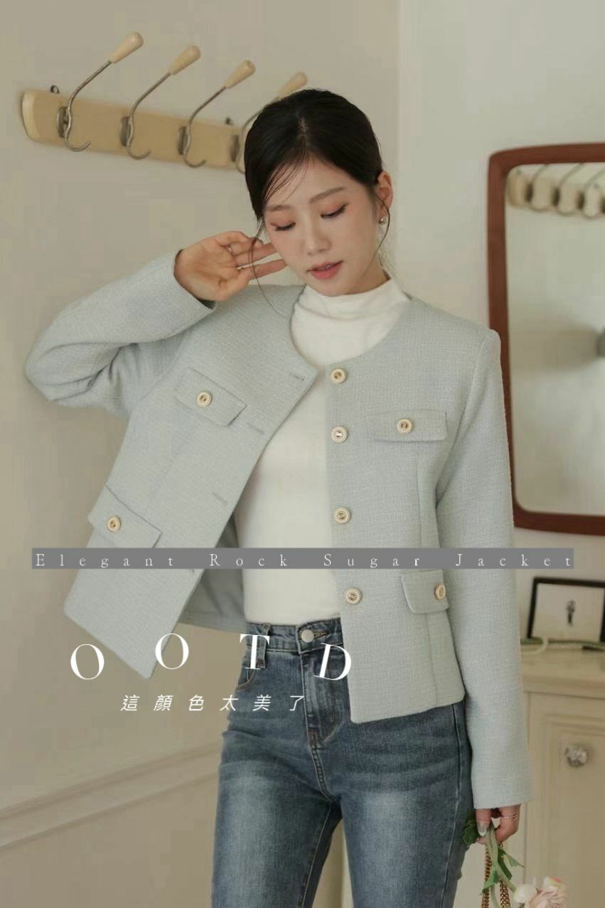 JK#14494🤎優雅方糖羊毛粗花呢外套