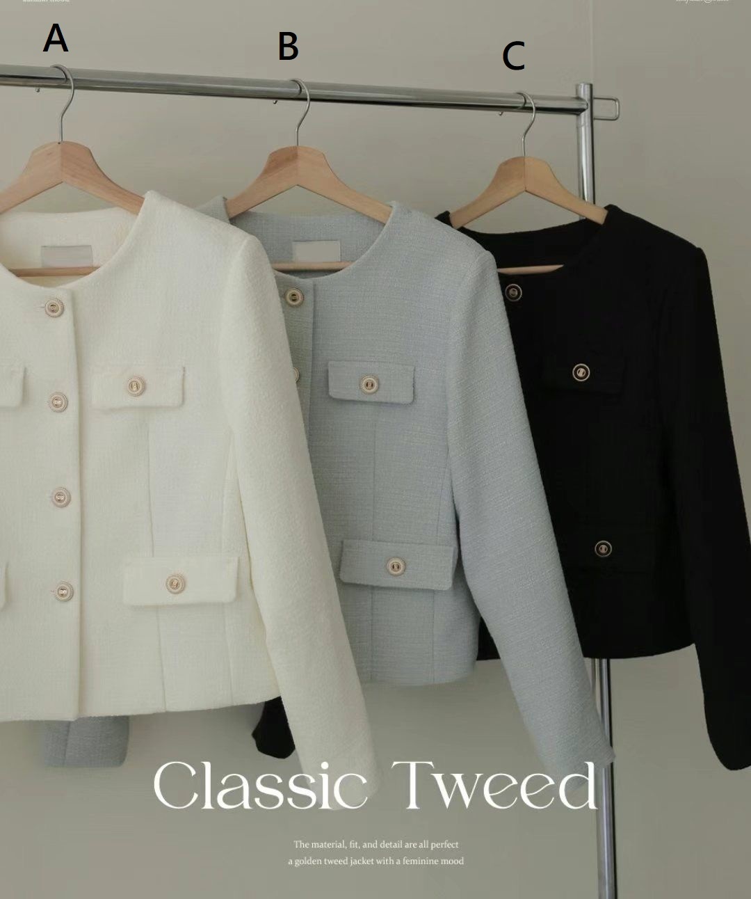 JK#14494🤎優雅方糖羊毛粗花呢外套