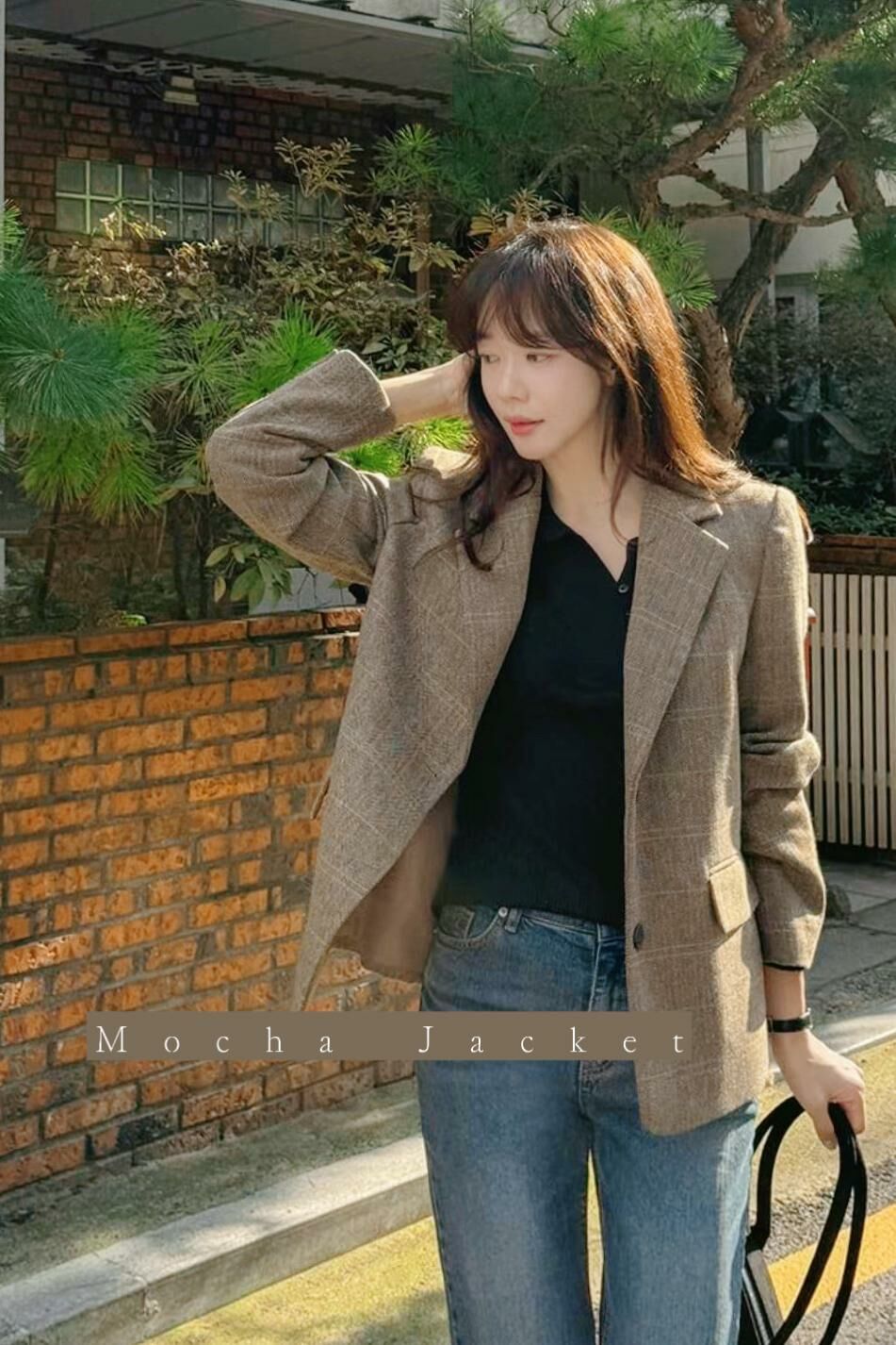 JK#14495🤎摩卡格紋復古西裝外套