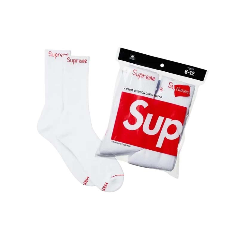 Supreme x Hanes Crew Socks (4 Pack) 'White' 襪子 白色 SUP-488 [台灣現貨]