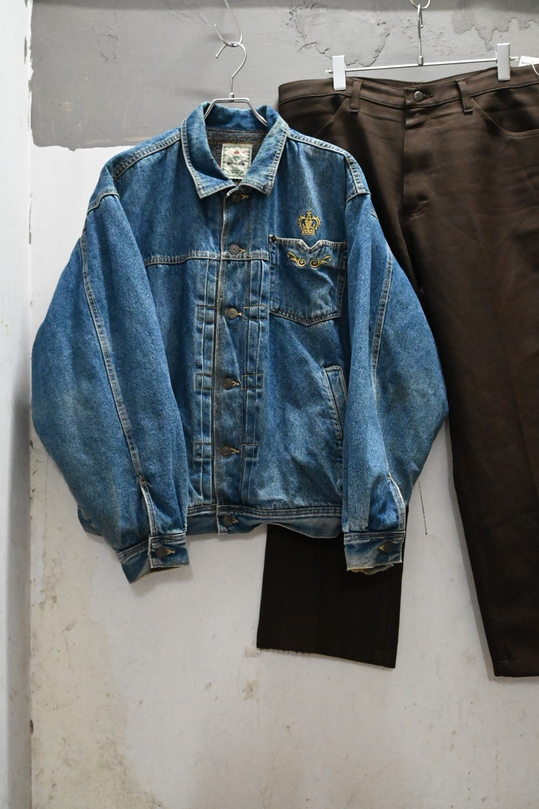 80-90s Dot Denim Jacket*W/Lining Made in Japan