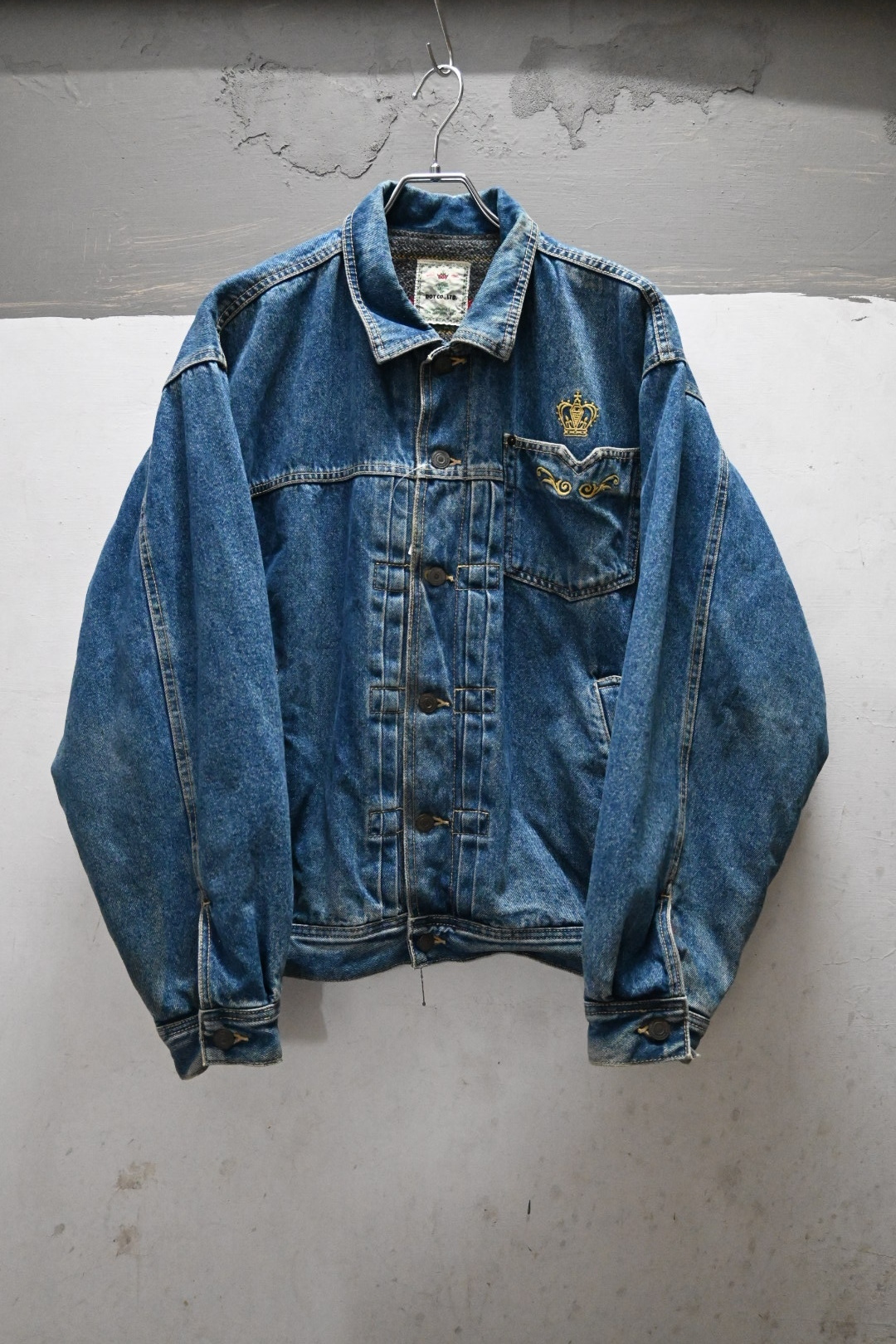 80-90s Dot Denim Jacket*W/Lining Made in Japan