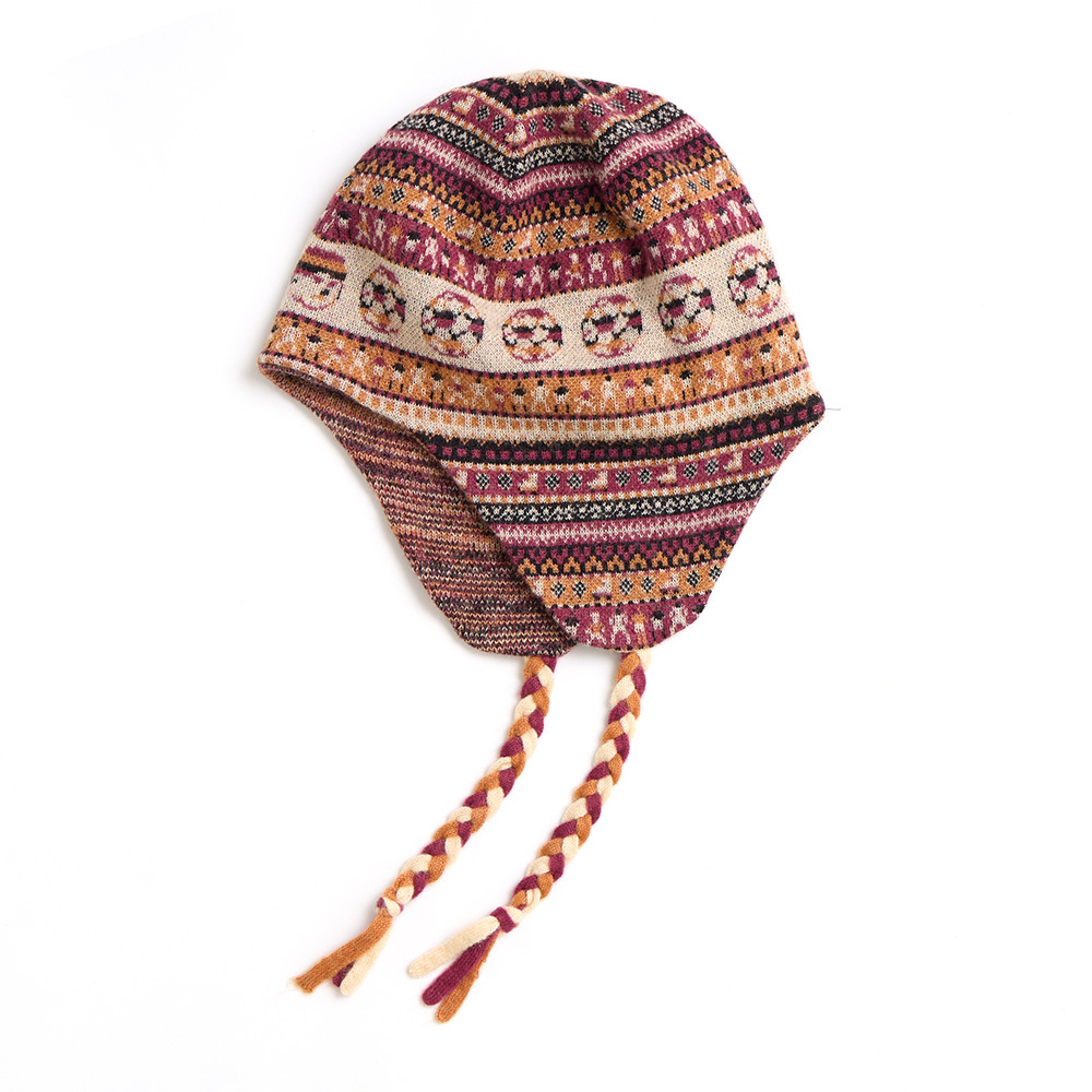 Soccer in Fair Isle Double-sided Earflap Hat- Red