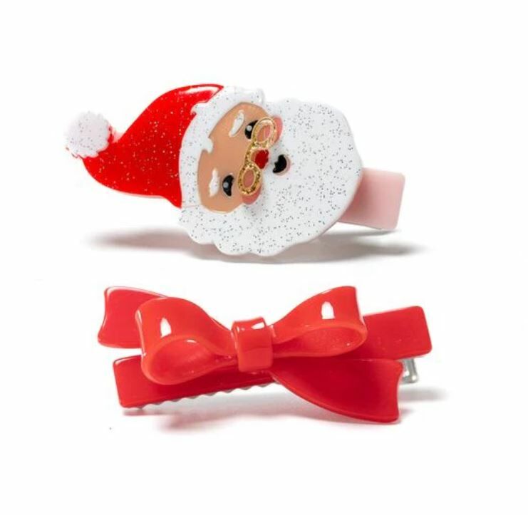 LILIES & ROSES 聖誕老人和蝴蝶結髮夾 Santa Claus Red Bow Hair Clips Set