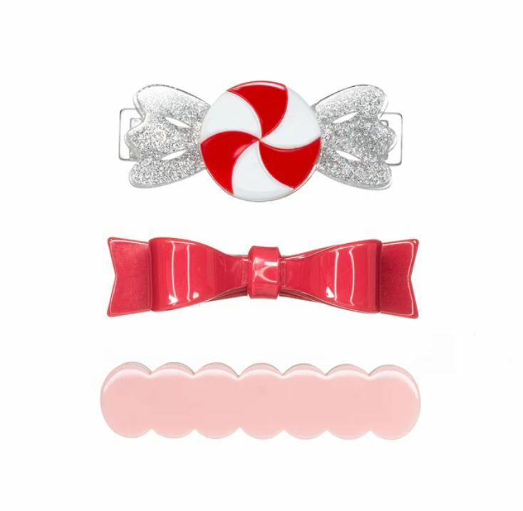LILIES & ROSES 糖果蝴蝶結髮夾 Candy Twist Red White Bowtie Alligator Clips