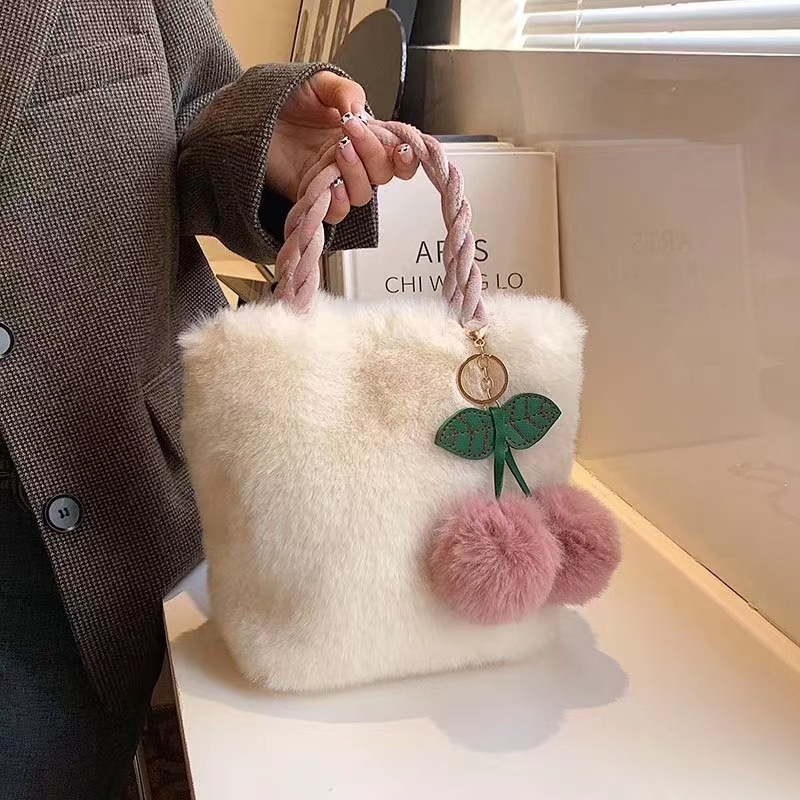 Cherry Furry Tote Bag