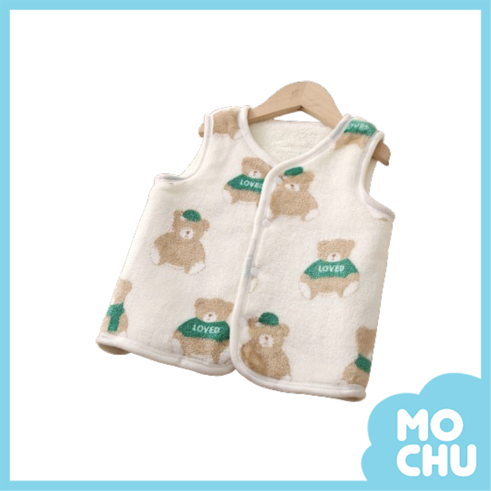 白底小熊加絨保暖背心